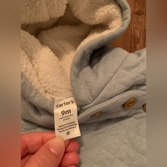 Carter’s 9 months Blue quilted zip-up snow suit/winter outerwear - Picture 6 of 8